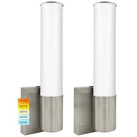 Luxrite 14 Inch Modern LED Wall Sconce Brushed Nickel 5CCT 2700K-5000K 16W 1000LM Dimmable Damp Rated, 2PK LR32165-2PK